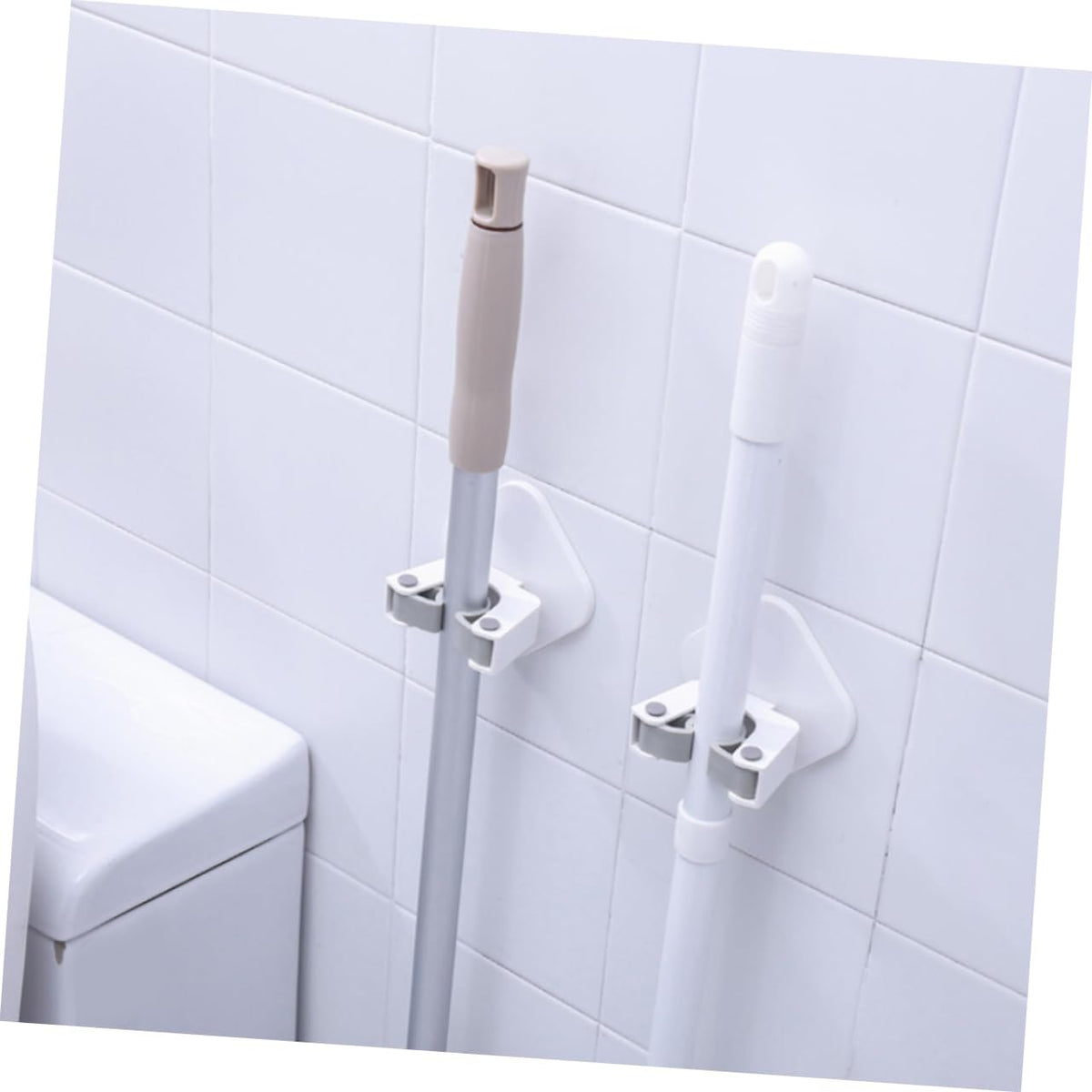 Happyyami Space-Saving Wall Mount Mop Rack Adhesive Broom Holder Multi-Functional Mop Storage for Bathroom Kitchen
