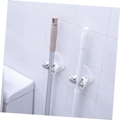 Happyyami Space-Saving Wall Mount Mop Rack Adhesive Broom Holder Multi-Functional Mop Storage for Bathroom Kitchen
