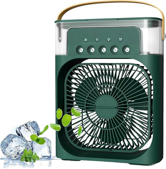 Mini Frost Fan, Portable Air Conditioner AC Cooler Humidifier, Personal Air Cooler With 1/2/3 H Timing, 7 Colors LED Light, 3 Wind Speeds and 3 Spray Modes, for Office Home Dorm Travel(Green)