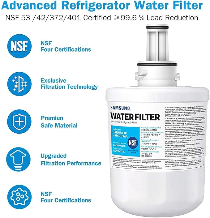 Samsung Refrigerator Water Filter Compatible Smasung DA29-00003G, HAFCU1, DA29--00003A Refrigerators (2 Pack)