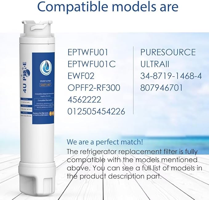 Replacement for EPTWFU01, Pure Source Ultra 2, EWF02, 012505454226, 4562222 Refrigerator Water Filter, Pack of 1 (Packaging May Vary)