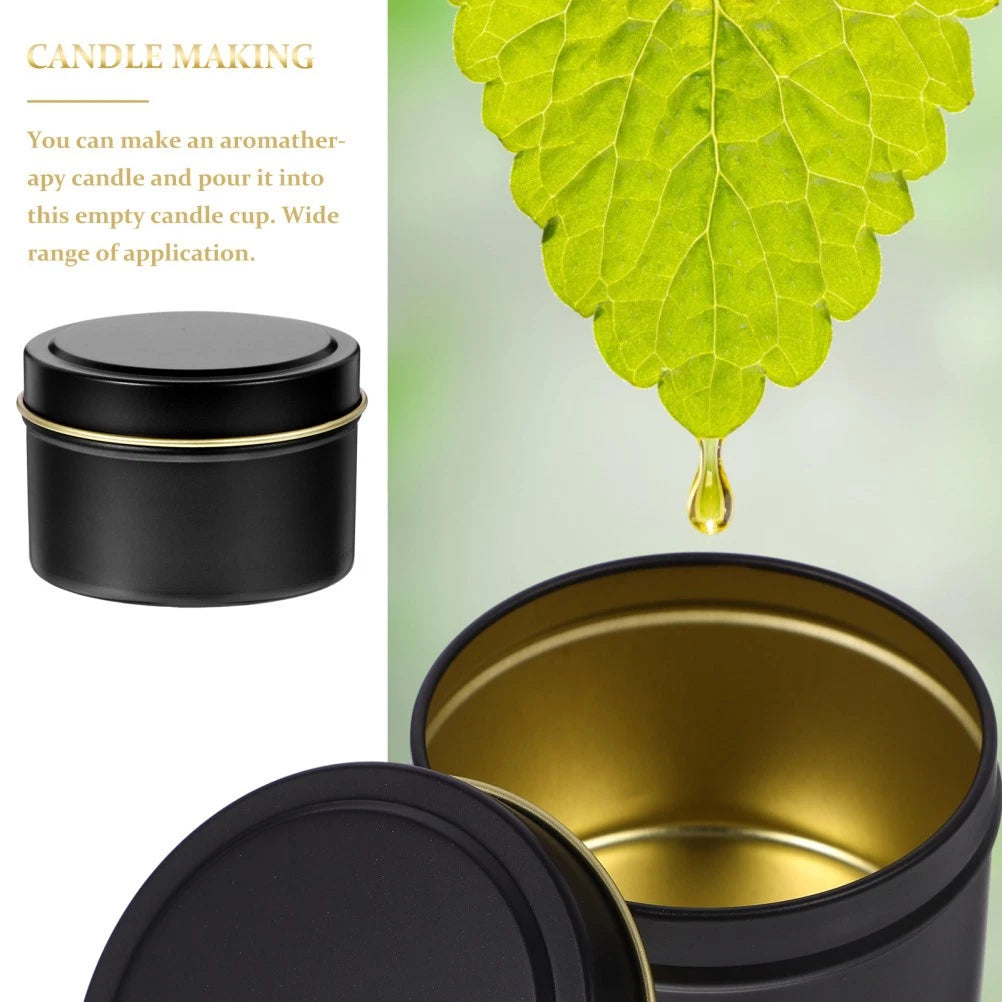 4pcs Iron Candle Jars Black Lids Diy Candle Tin Empty Storage Container Home Decor (4 pcs) 2 small 2 medium.