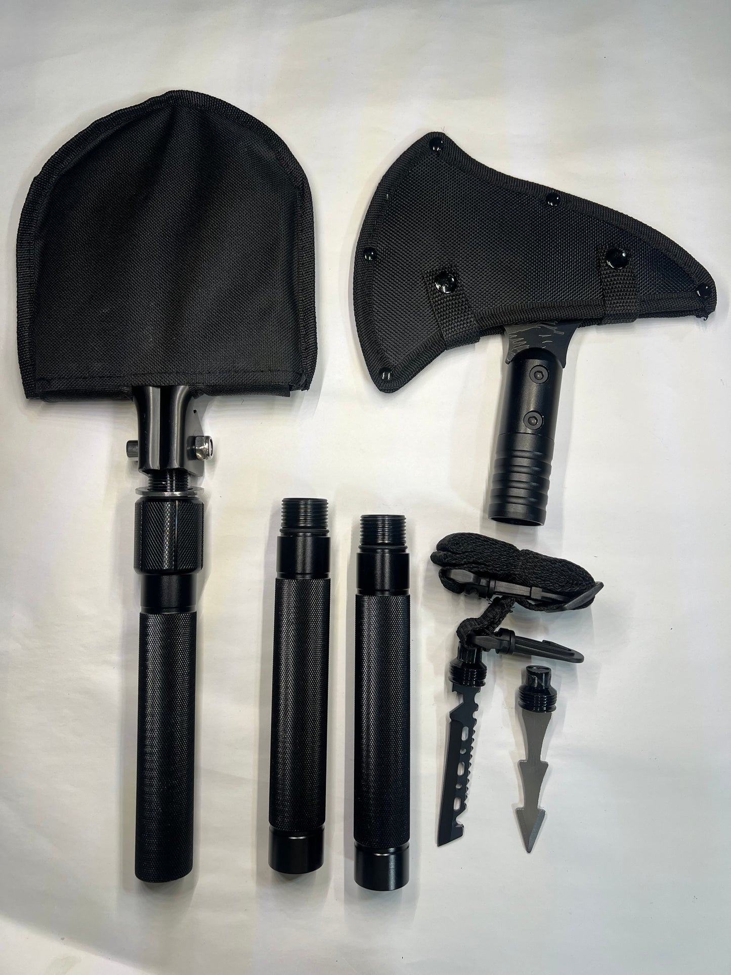Iiunio Camping, Folding Shovel, Axe Head, 2 Multitool Heads, Trenching, Hiking, Survival, Car Emergency