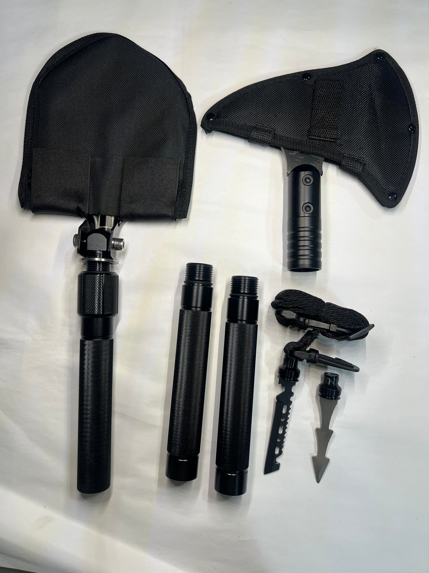 Iiunio Camping, Folding Shovel, Axe Head, 2 Multitool Heads, Trenching, Hiking, Survival, Car Emergency