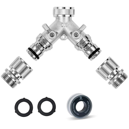 Morvat Nickel Plated Brass Garden Hose 2-Way Splitter & Quick Connect Fittings