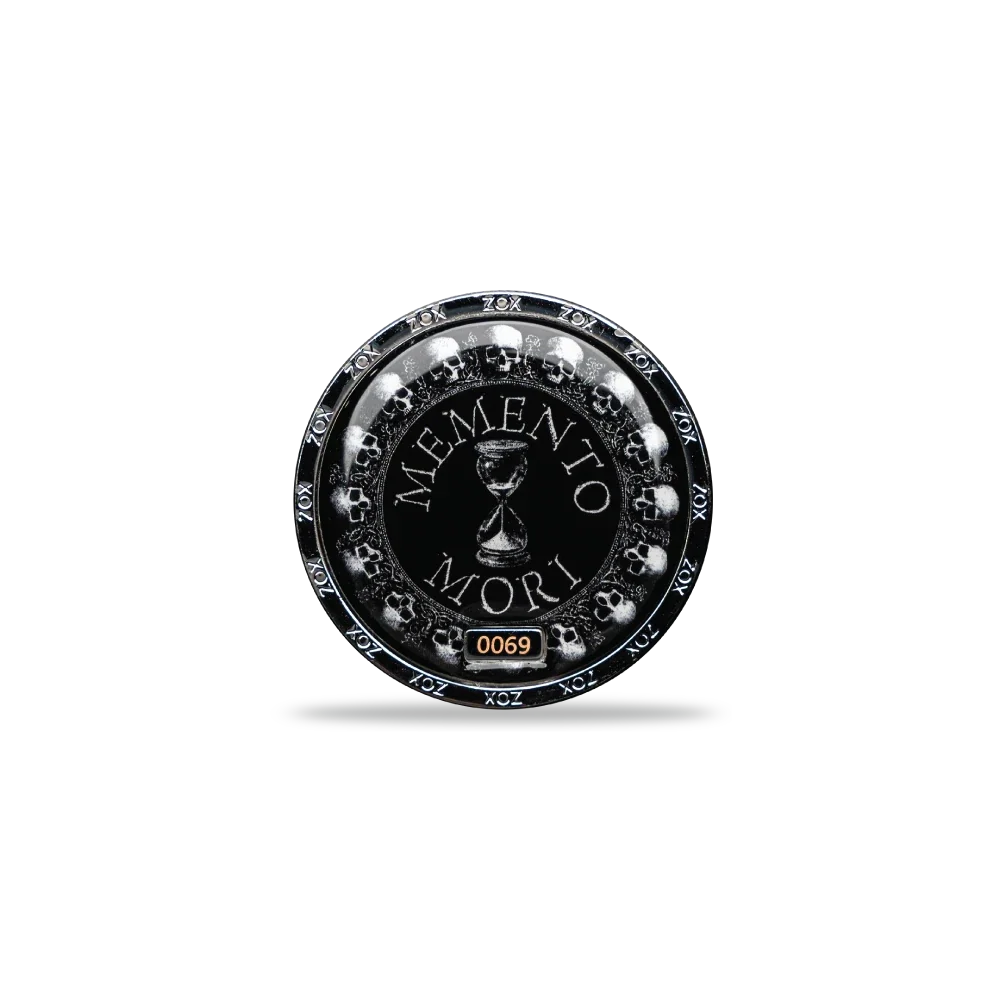 Memento Mori Stoic Coin (With NFC chip inside. Use Your Phone for inspirational messages. Individually numbered) Numbered 0488