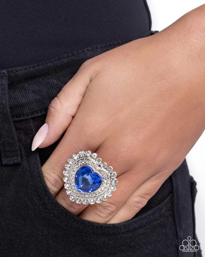 Head Over HEART - Blue Gem Silver Ring - Paparazzi