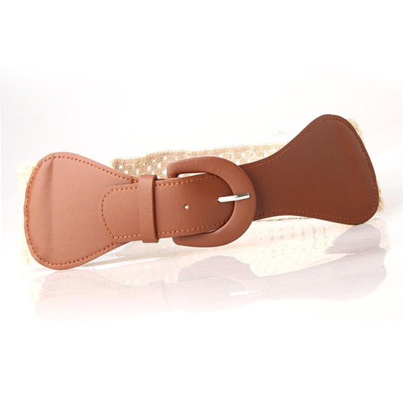 Elasticated Cinch Belt 3" Wide Stretch Waist Band Pin Clasp Buckle Brown
