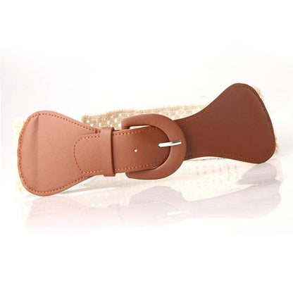 Elasticated Cinch Belt 3" Wide Stretch Waist Band Pin Clasp Buckle Brown