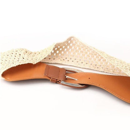 Elasticated Cinch Belt 3" Wide Stretch Waist Band Pin Clasp Buckle Brown