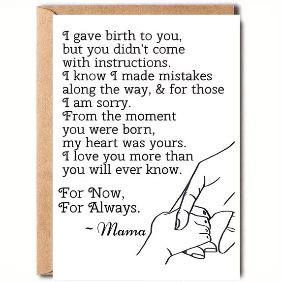 Heartfelt Mother's Day Card – "For Now, For Always" Message – Touching Gift for Mom with Personal Touch – Blank Inside for Your Message – Comes with Envelop