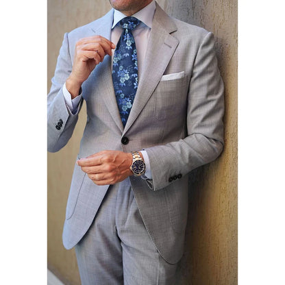Hisdern Blue Floral Wedding Accessories Set | Tie + Pocket Square |