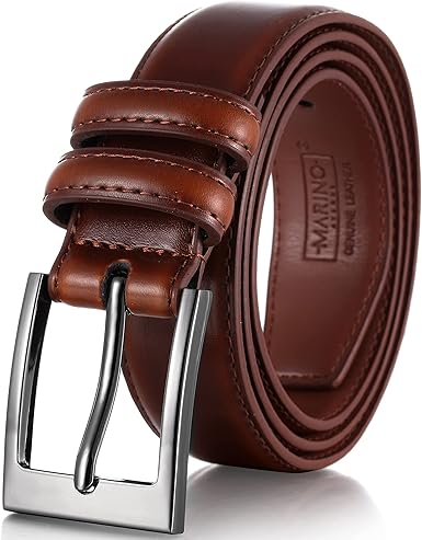 Marinos Men Genuine Leather Dress Belt with Single Prong Buckle
