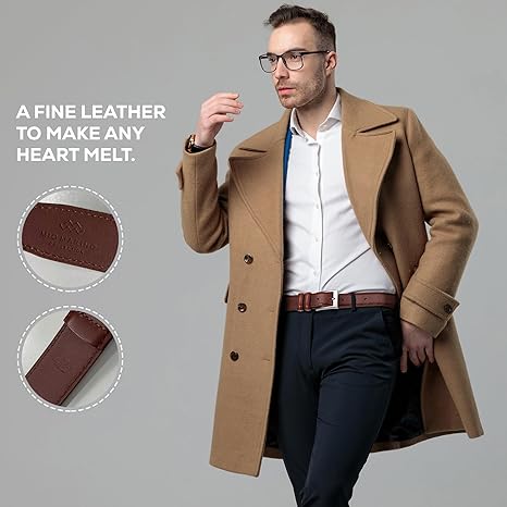 Marinos Men Genuine Leather Dress Belt with Single Prong Buckle