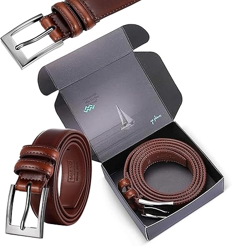 Marinos Men Genuine Leather Dress Belt with Single Prong Buckle