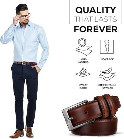 Marinos Men Genuine Leather Dress Belt with Single Prong Buckle
