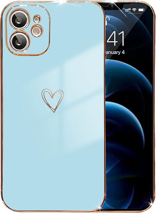 YKCZL Compatible with iPhone 11 Case Cute, Luxury Plating Edge Bumper Case with Full Camera Lens Protection Cover for iPhone 11 6.1 inch for Women(Light Blue)