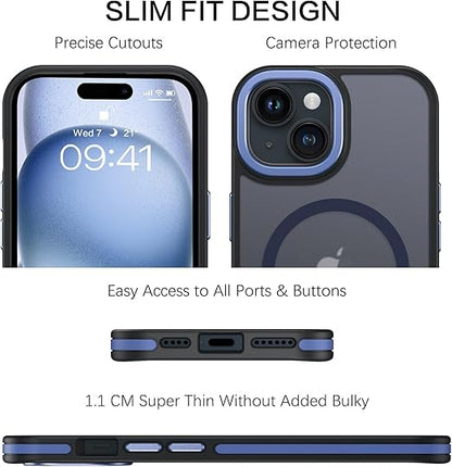 BENTOBEN for iPhone 15 Plus Case, Phone Case iPhone 15 Plus Magnetic Case Compatible with MagSafe Translucent Matte Shockproof Anti-Fingerprint Protective Cover for iPhone 15 Plus 6.7 (Blue)