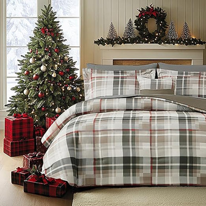 MaiReve Queen Comforter Set, Plaid Design Comforter Set 7 Pieces, All Season Comfortable Bedding Sets Queen, Lightweight, Warm and Breathable (Khaki, Queen, 90"x90")