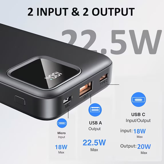 10000mAh Power Bank Portable Charger with Built in Cables, 22.5W Fast USB Battery Pack for iPhone & Android Cell Phone