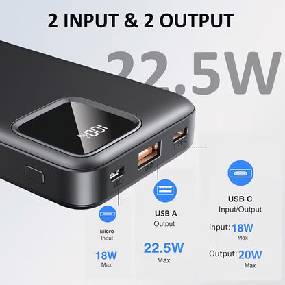 10000mAh Power Bank Portable Charger with Built in Cables, 22.5W Fast USB Battery Pack for iPhone & Android Cell Phone