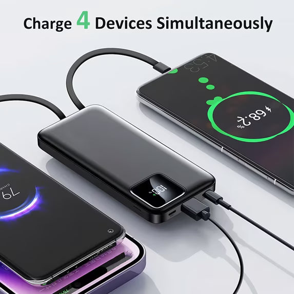 10000mAh Power Bank Portable Charger with Built in Cables, 22.5W Fast USB Battery Pack for iPhone & Android Cell Phone