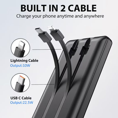 10000mAh Power Bank Portable Charger with Built in Cables, 22.5W Fast USB Battery Pack for iPhone & Android Cell Phone