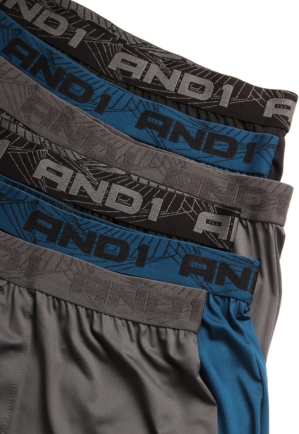 AND1 Mens Boxer Shorts - 6 Pack Performance Knit Boxers for Men with Fly - Lightweight Mens Underwear Boxers, 4" Inseam, Size 2XL, Bright Blue/Black/Grey