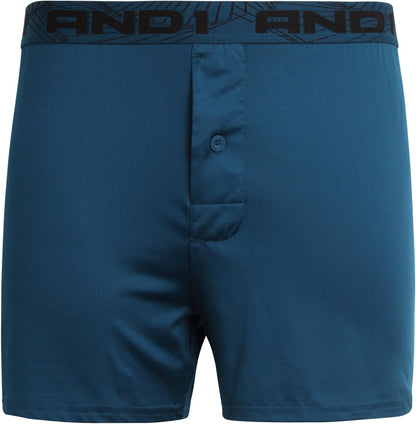 AND1 Mens Boxer Shorts - 6 Pack Performance Knit Boxers for Men with Fly - Lightweight Mens Underwear Boxers, 4" Inseam, Size 2XL, Bright Blue/Black/Grey