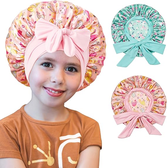 Premium satin bonnets from choshion keep child's hair healthy, frizz-free, with adjustable tie band for comfortable fit.