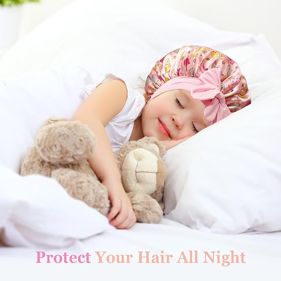 Premium satin bonnets from choshion keep child's hair healthy, frizz-free, with adjustable tie band for comfortable fit.