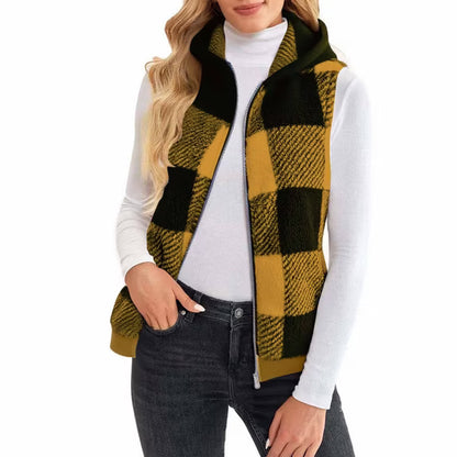 Plaid Vest for Women Classic-Fit Sleeveless Polar Soft Fleece Vest Sherpa Zip Up Jacket Warm Winter Coat