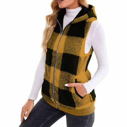 Plaid Vest for Women Classic-Fit Sleeveless Polar Soft Fleece Vest Sherpa Zip Up Jacket Warm Winter Coat