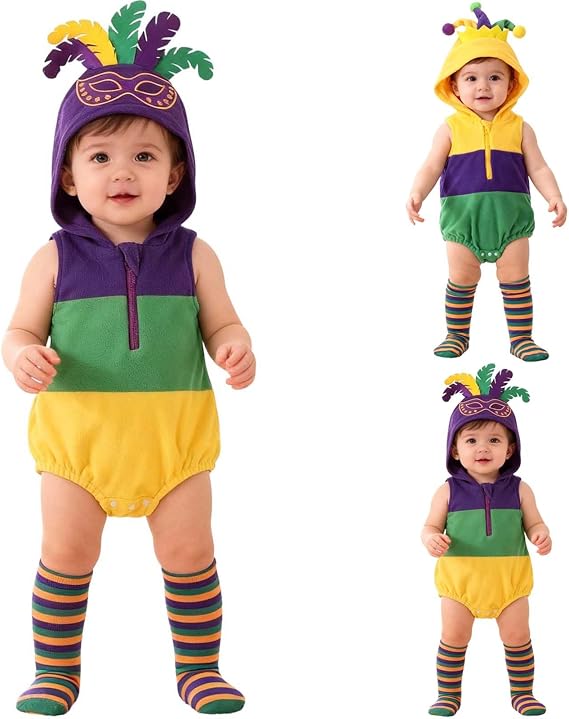 My First Mardi-Gras Baby Boy Girl Outfit Mask Onesie Hoodie