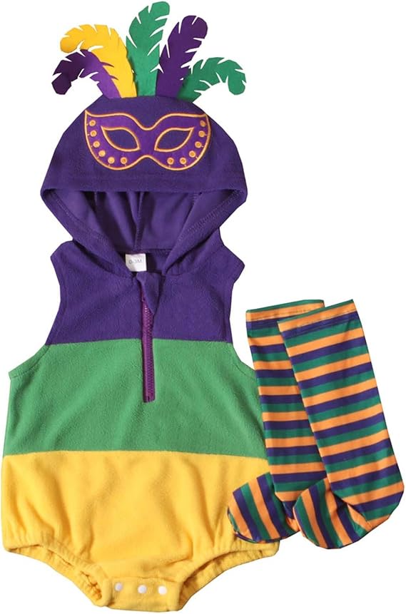 My First Mardi-Gras Baby Boy Girl Outfit Mask Onesie Hoodie
