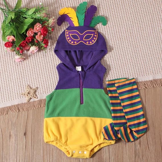 My First Mardi-Gras Baby Boy Girl Outfit Mask Onesie Hoodie