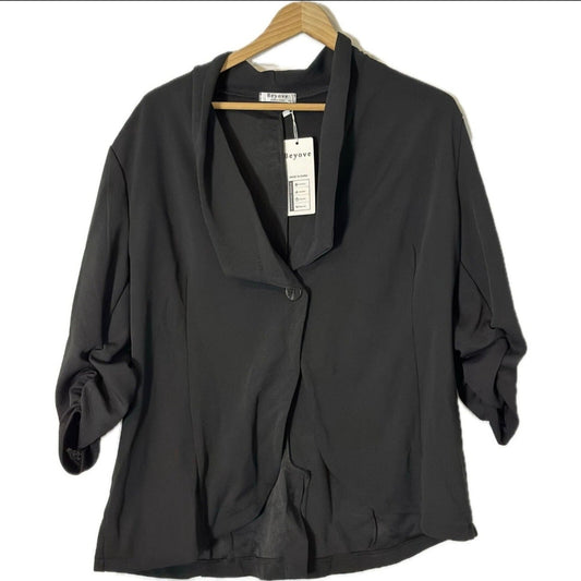 BEYOVE WOMENS 3/4 RUCHED SLEEVE OPEN FRONT WORK OFFICE BLAZER JACKETS