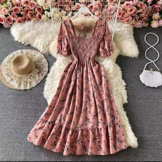 Sexy Square Romantic Floral Dress