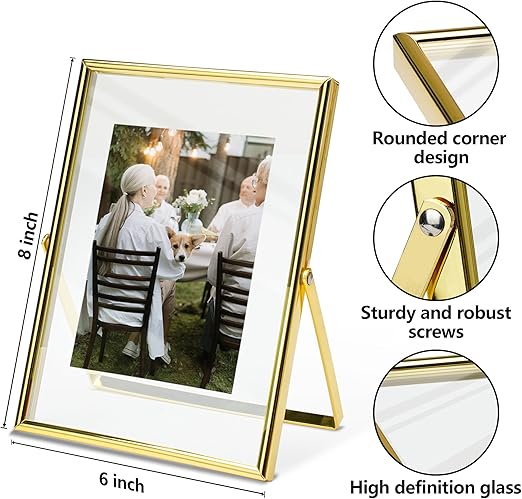 Vienrose Gold Floating Picture Frames for 5x7 4x6 3x5 Pictures, High Definition Double Sided Glass Picture Frame Tabletop Photo Frame, Gifts for Home Wedding Party Office Decor (6" x 8")