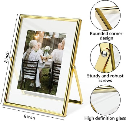 Vienrose Gold Floating Picture Frames for 5x7 4x6 3x5 Pictures, High Definition Double Sided Glass Picture Frame Tabletop Photo Frame, Gifts for Home Wedding Party Office Decor (6" x 8")