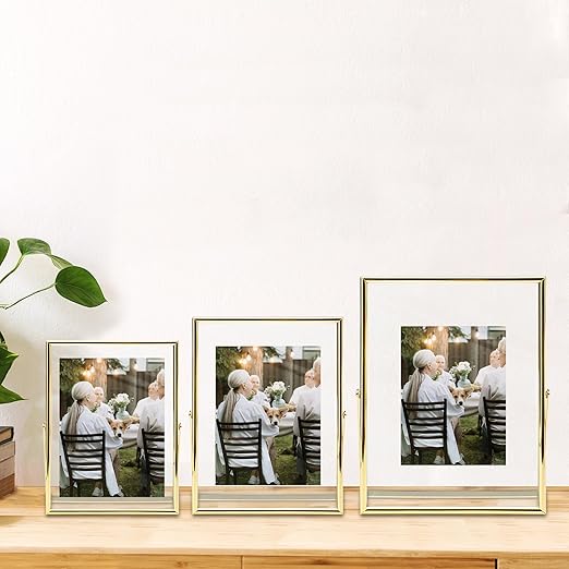 Vienrose Gold Floating Picture Frames for 5x7 4x6 3x5 Pictures, High Definition Double Sided Glass Picture Frame Tabletop Photo Frame, Gifts for Home Wedding Party Office Decor (6" x 8")