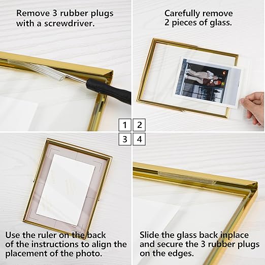 Vienrose Gold Floating Picture Frames for 5x7 4x6 3x5 Pictures, High Definition Double Sided Glass Picture Frame Tabletop Photo Frame, Gifts for Home Wedding Party Office Decor (6" x 8")