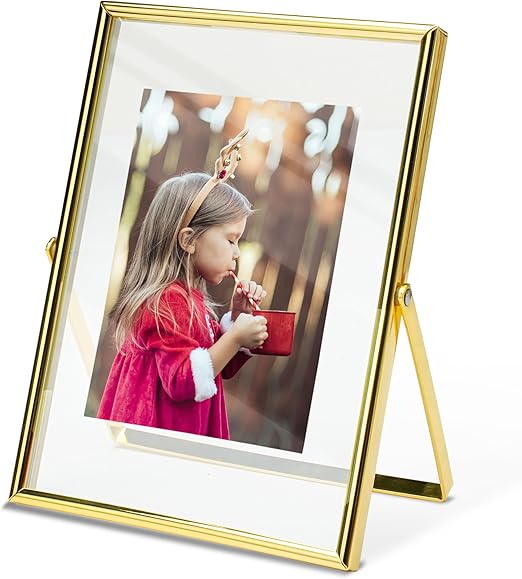 Vienrose Gold Floating Picture Frames for 5x7 4x6 3x5 Pictures, High Definition Double Sided Glass Picture Frame Tabletop Photo Frame, Gifts for Home Wedding Party Office Decor (6" x 8")