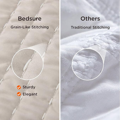 Bedsure White Quilts Queen Size - Queen Quilt Bedding Set Bedspread Coverlet, Lightweight Corduroy Pattern Bedspread, 3-Piece Set with 90"x96" Coverlet & 2 Pillow Shams, All-Season Soft Microfiber