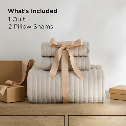 Bedsure White Quilts Queen Size - Queen Quilt Bedding Set Bedspread Coverlet, Lightweight Corduroy Pattern Bedspread, 3-Piece Set with 90"x96" Coverlet & 2 Pillow Shams, All-Season Soft Microfiber