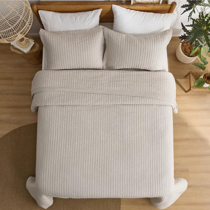 Bedsure White Quilts Queen Size - Queen Quilt Bedding Set Bedspread Coverlet, Lightweight Corduroy Pattern Bedspread, 3-Piece Set with 90"x96" Coverlet & 2 Pillow Shams, All-Season Soft Microfiber