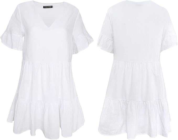FANCYINN White Bell Sleeve V-Neckline