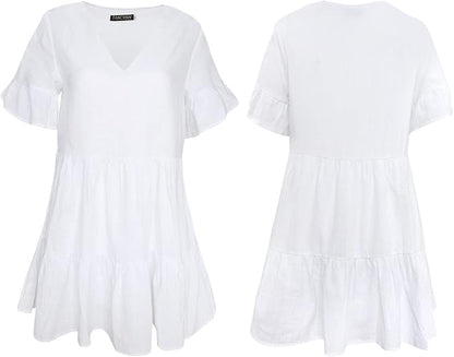 FANCYINN White Bell Sleeve V-Neckline