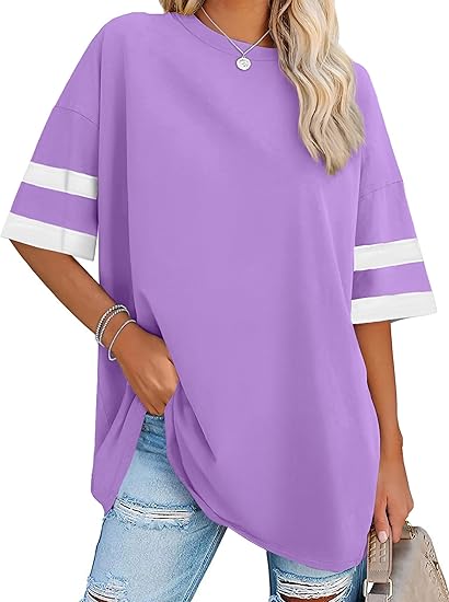 rosemia Oversized Tshirts for Women Summer Short Sleeve Round Neck Graphic Tee Shirt