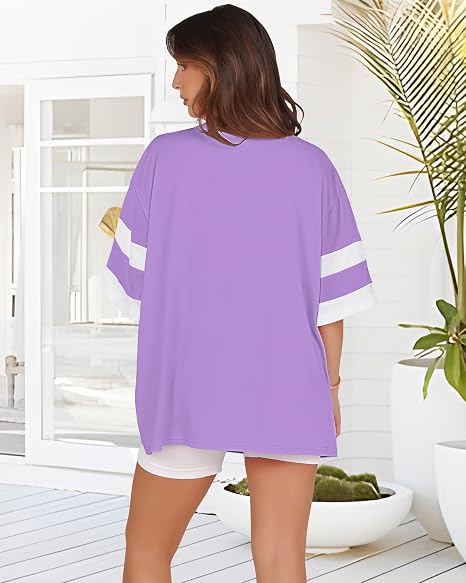 rosemia Oversized Tshirts for Women Summer Short Sleeve Round Neck Graphic Tee Shirt